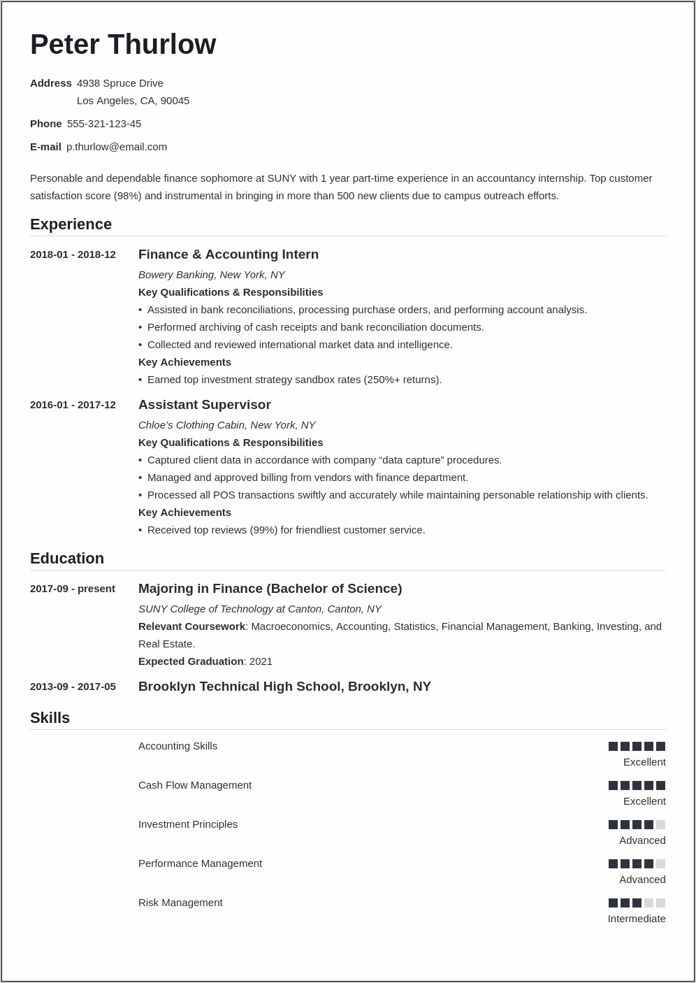 Resume For Intership Past Jobs