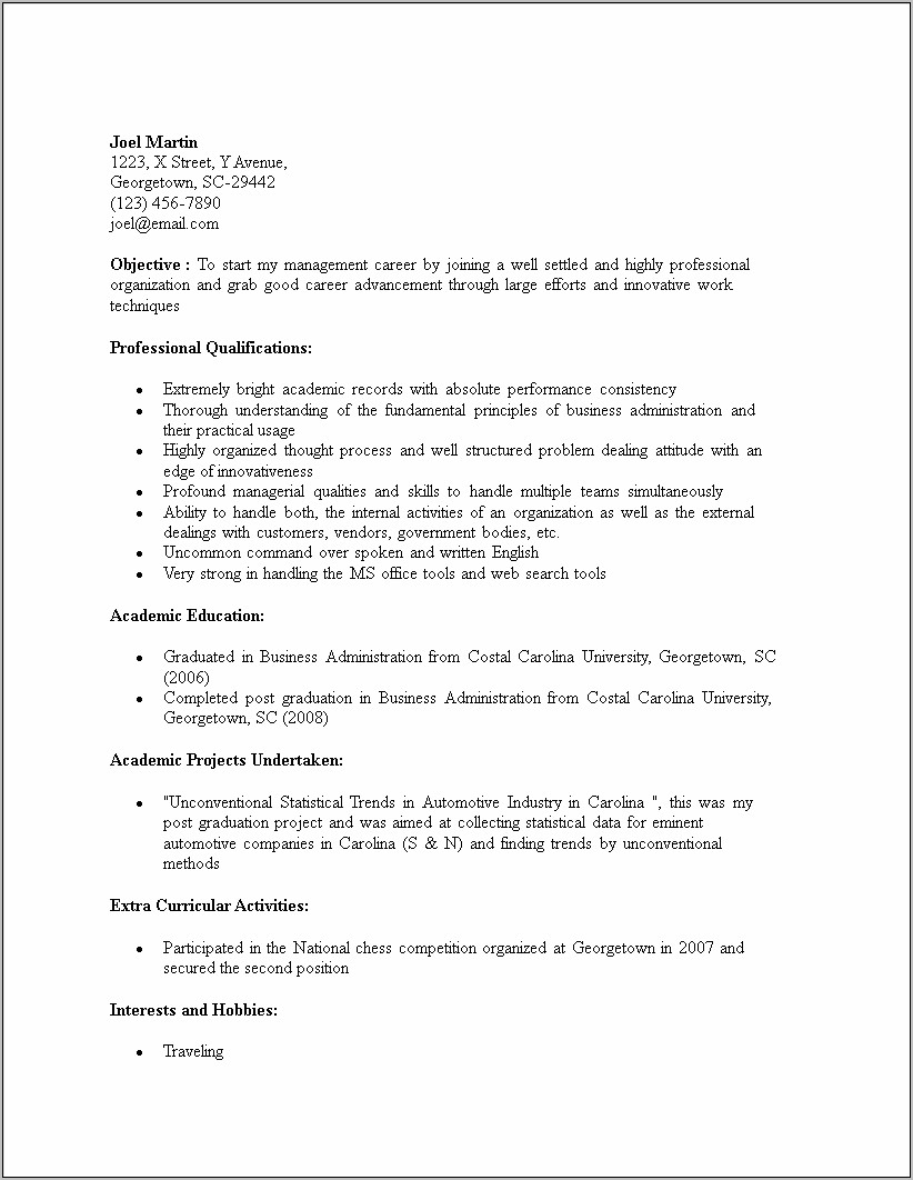 Resume For Mba Application Objective