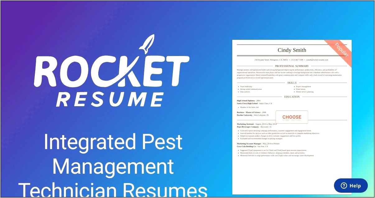 Resume For Pest Control Manager