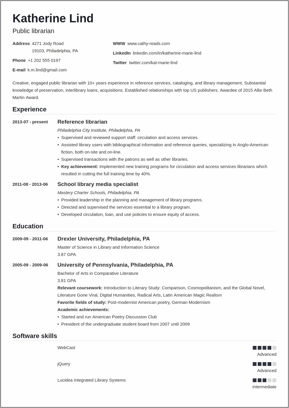 Resume For Public Librarian Job