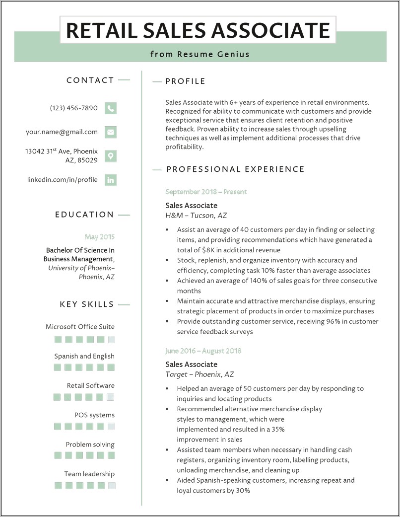 Resume For Retail Job Objective