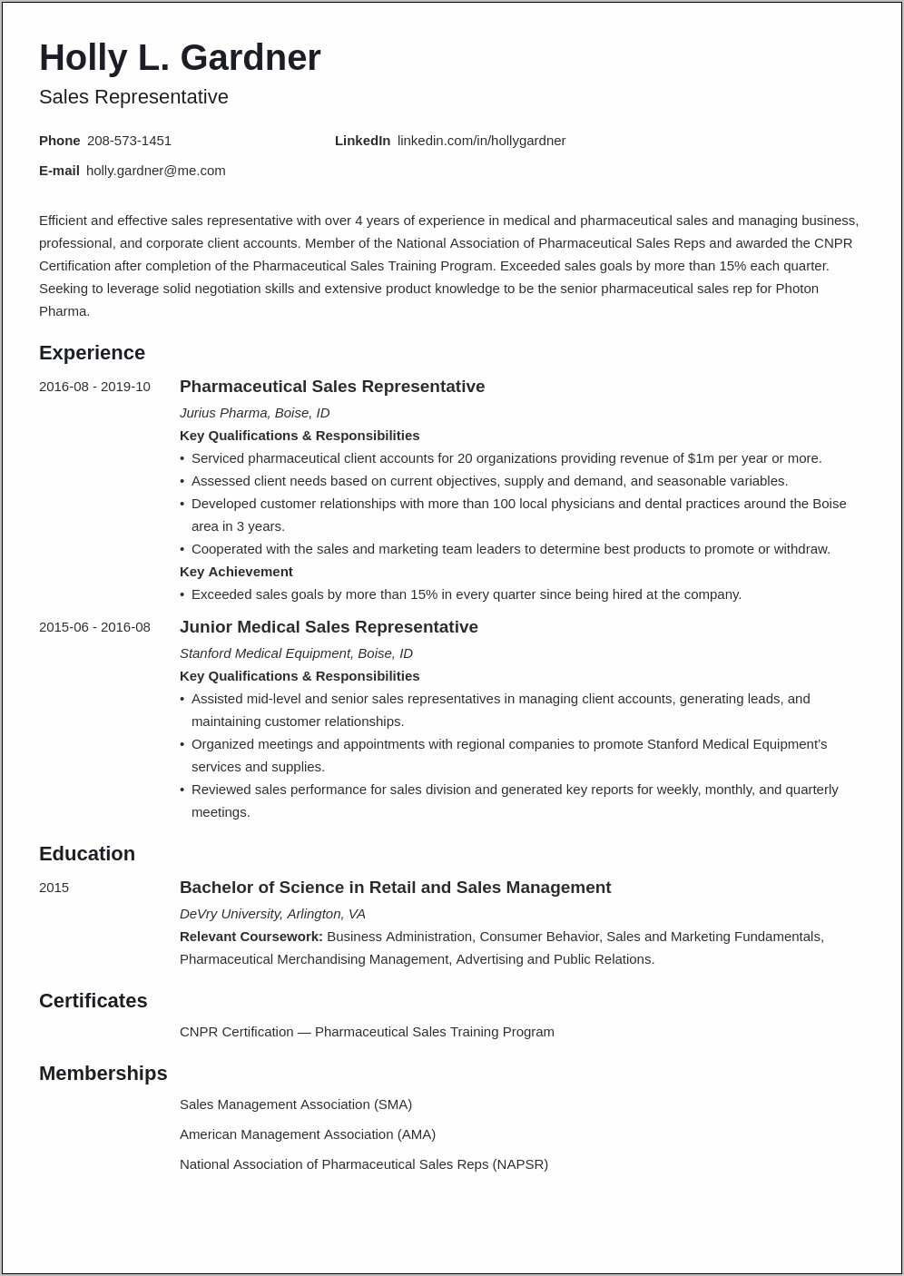 Resume For Sales Manager Job