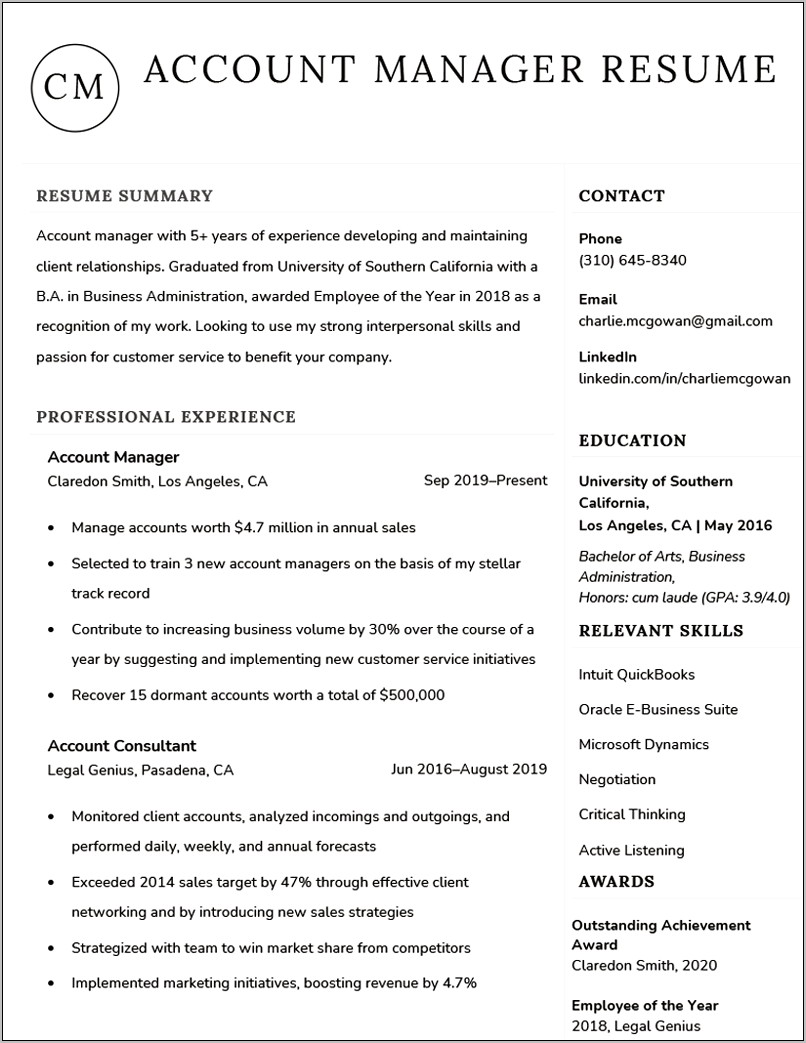 Resume For Strategic Account Manager
