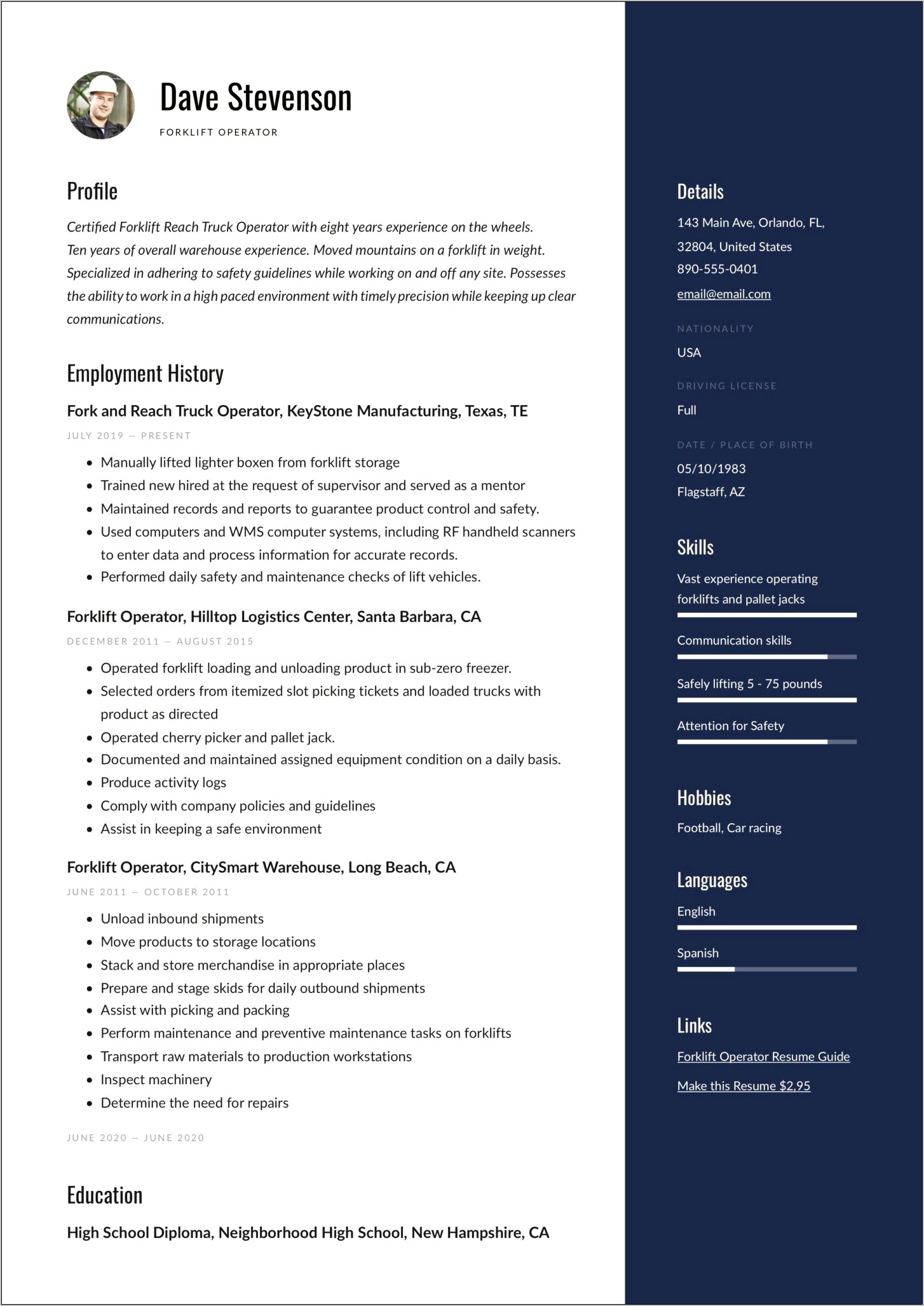 Resume For Warehouse Examples Forklift
