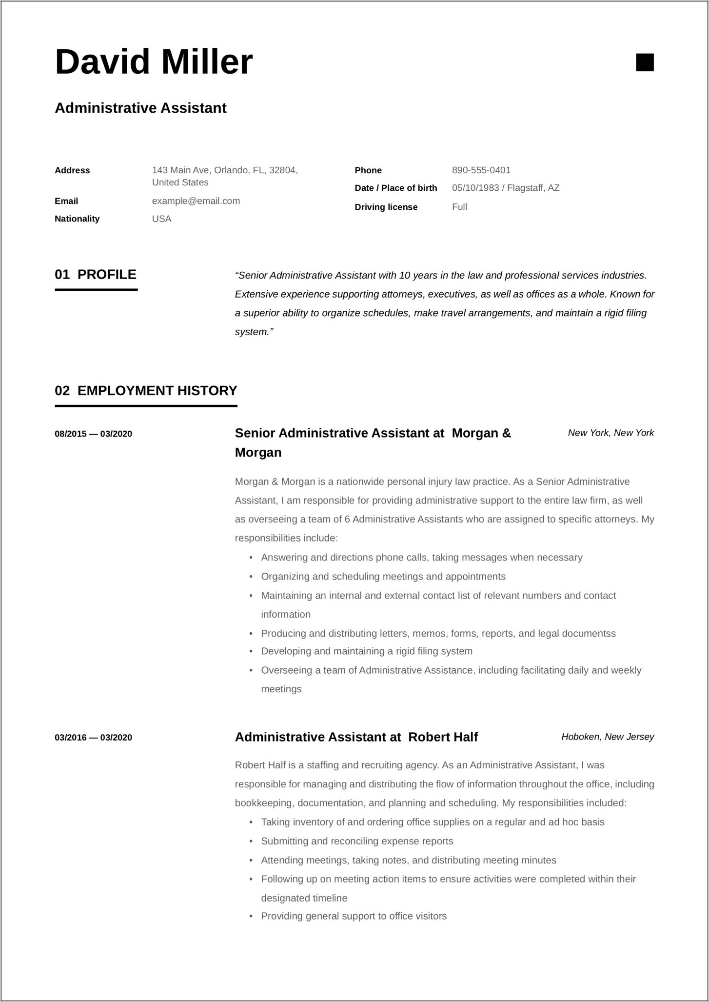 Resume Format For Admin Job