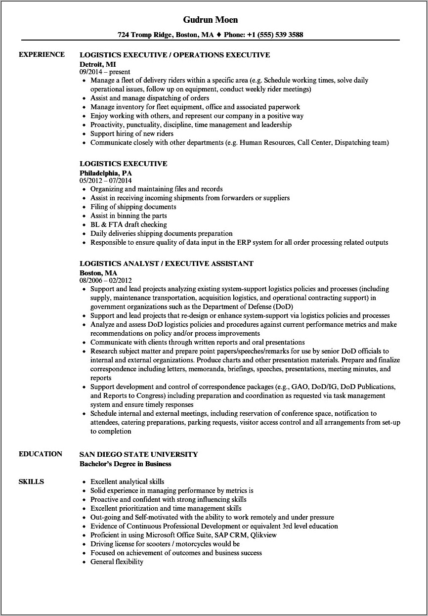 Resume Format For Shipping Job