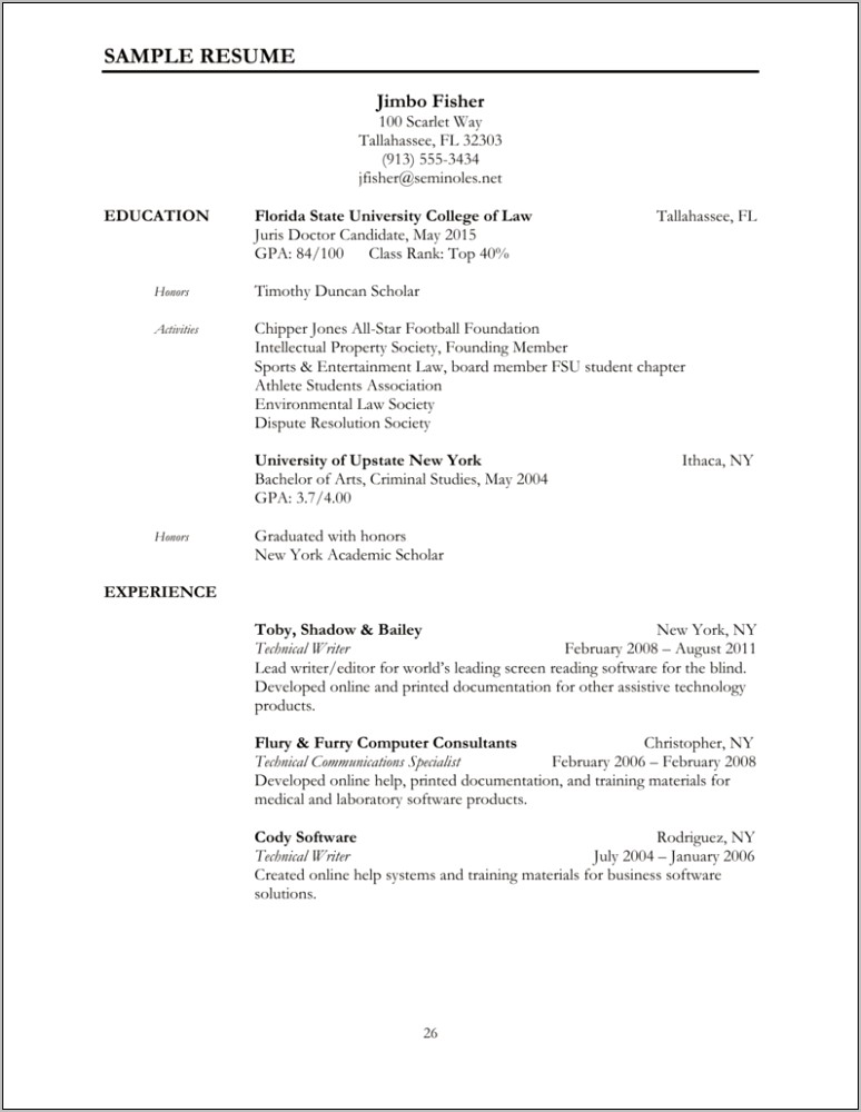 Resume Honors And Activities Sample