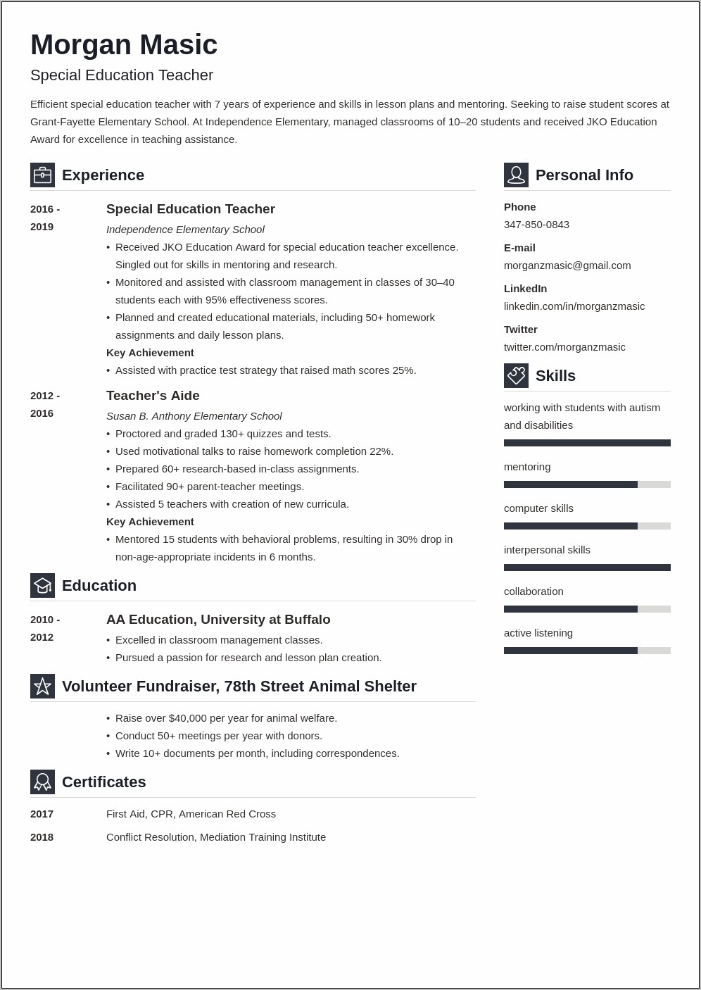 Resume In Special Education Examples