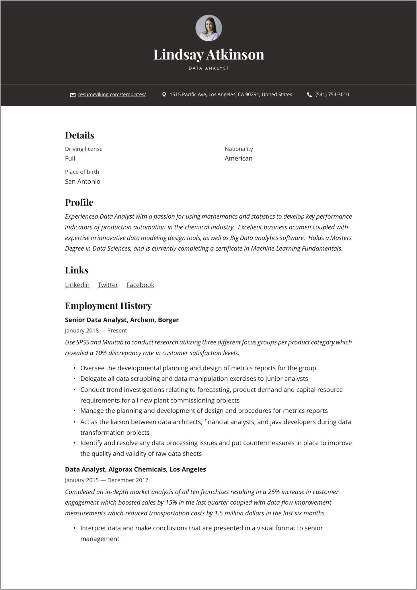 Resume Job Objective Data Analyst
