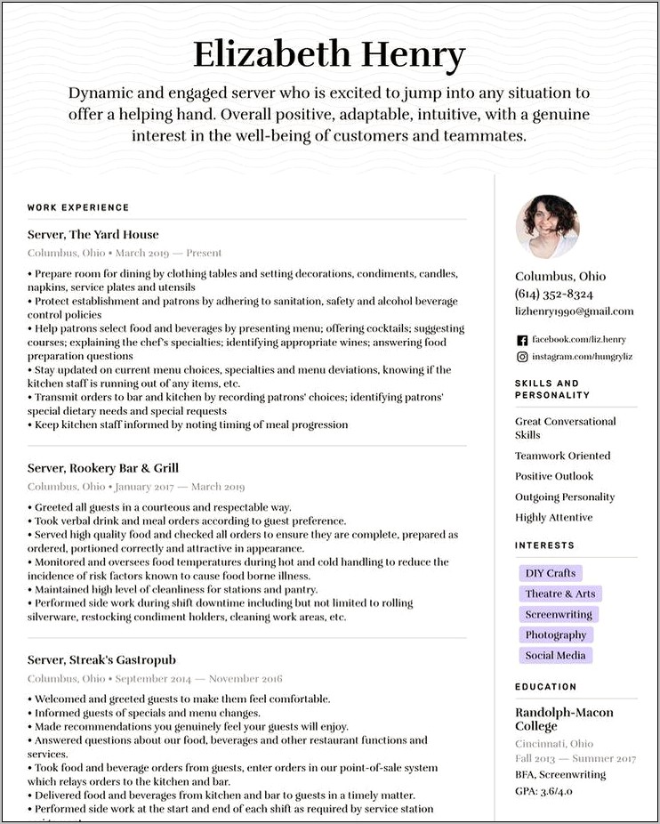 Resume Links Social Media Example