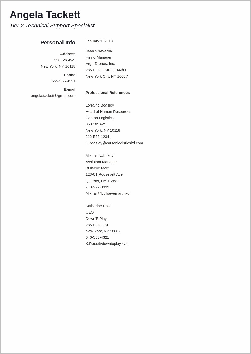 Resume List Of References Sample