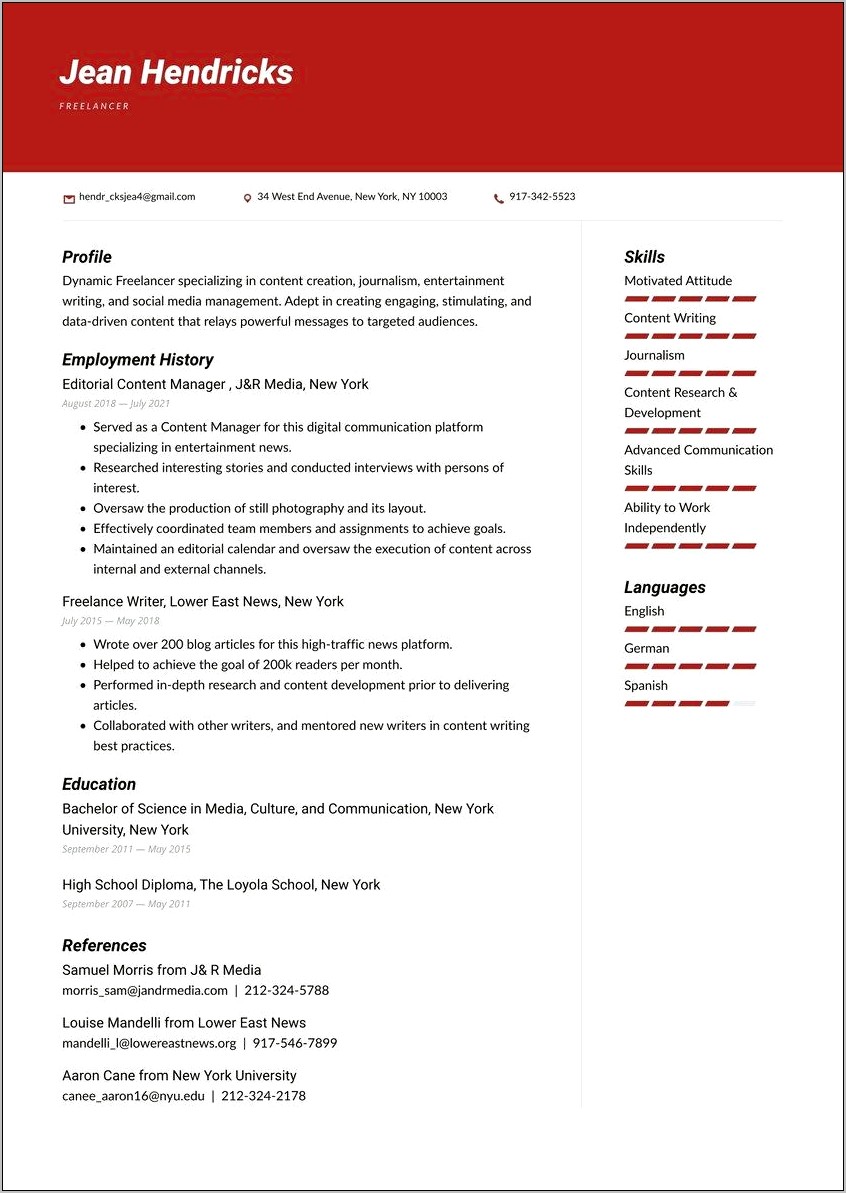 Resume Listing A Freelance Job