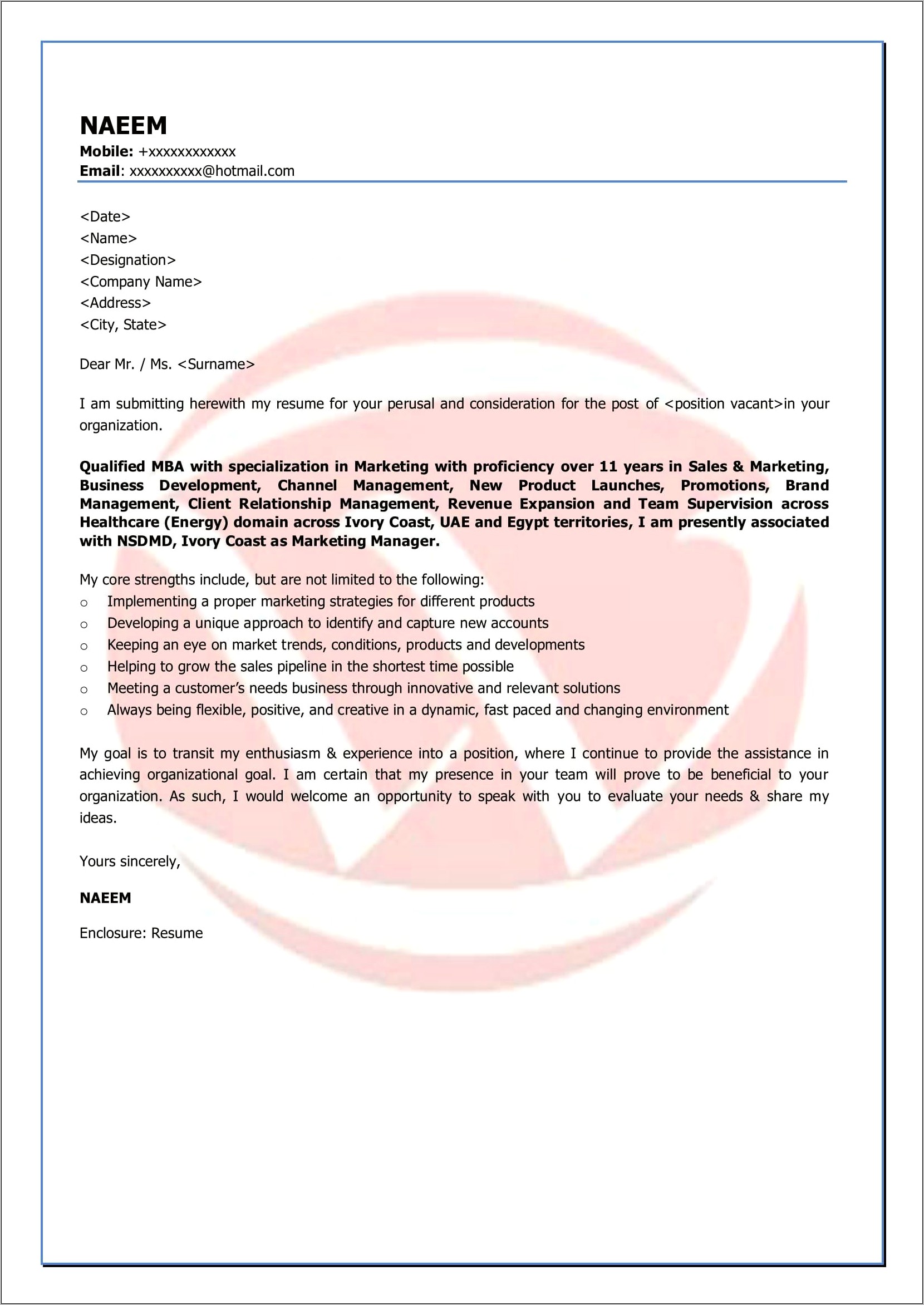 Resume Marketing Cover Letter Samples