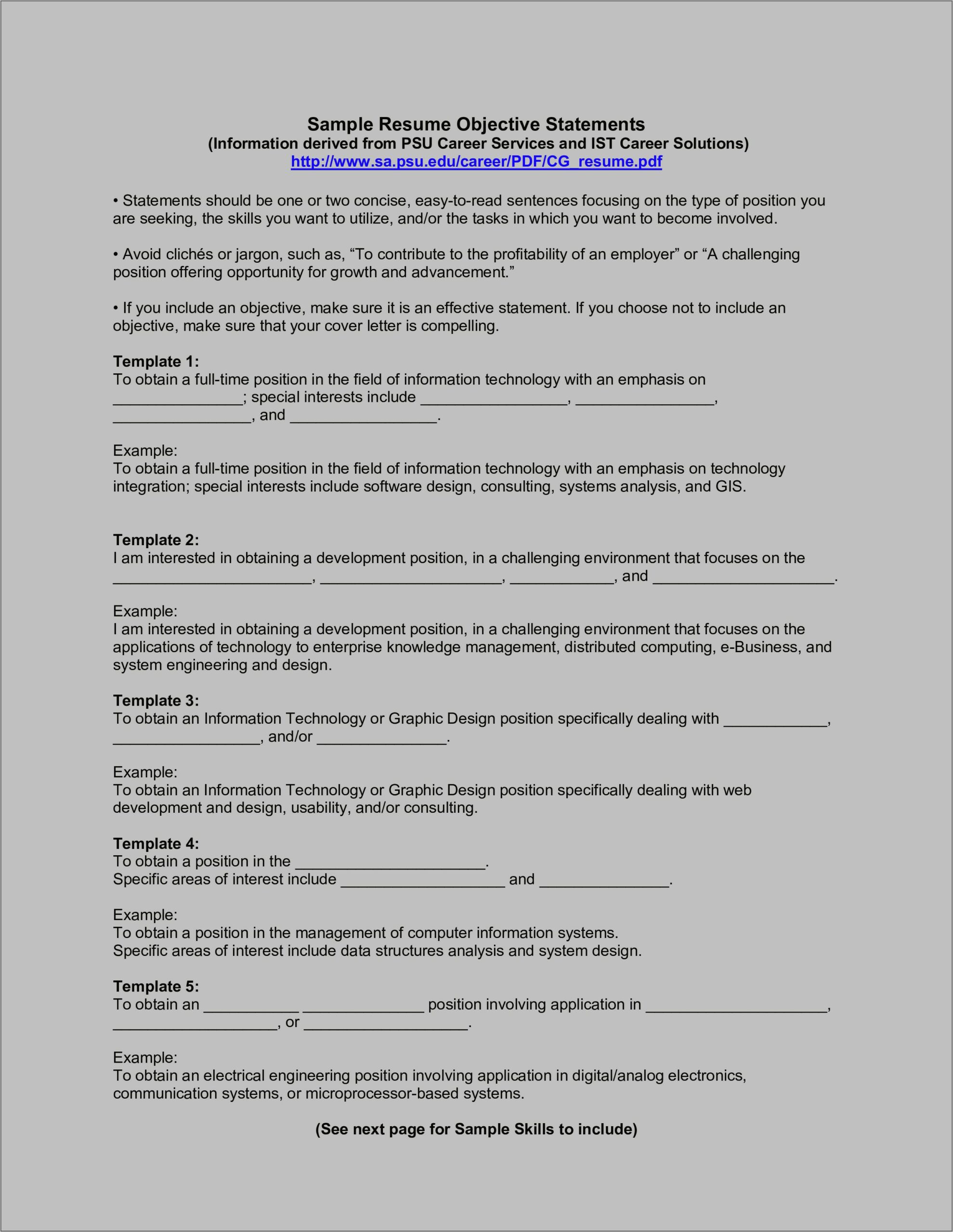 Resume Objective Example Information Technology