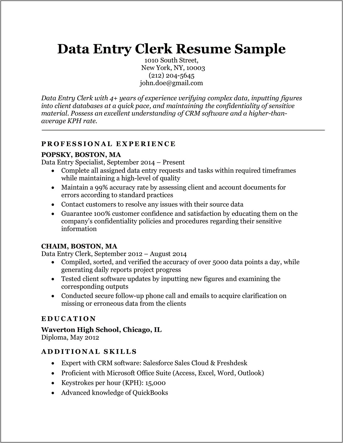 Resume Objective Examples Data Entry