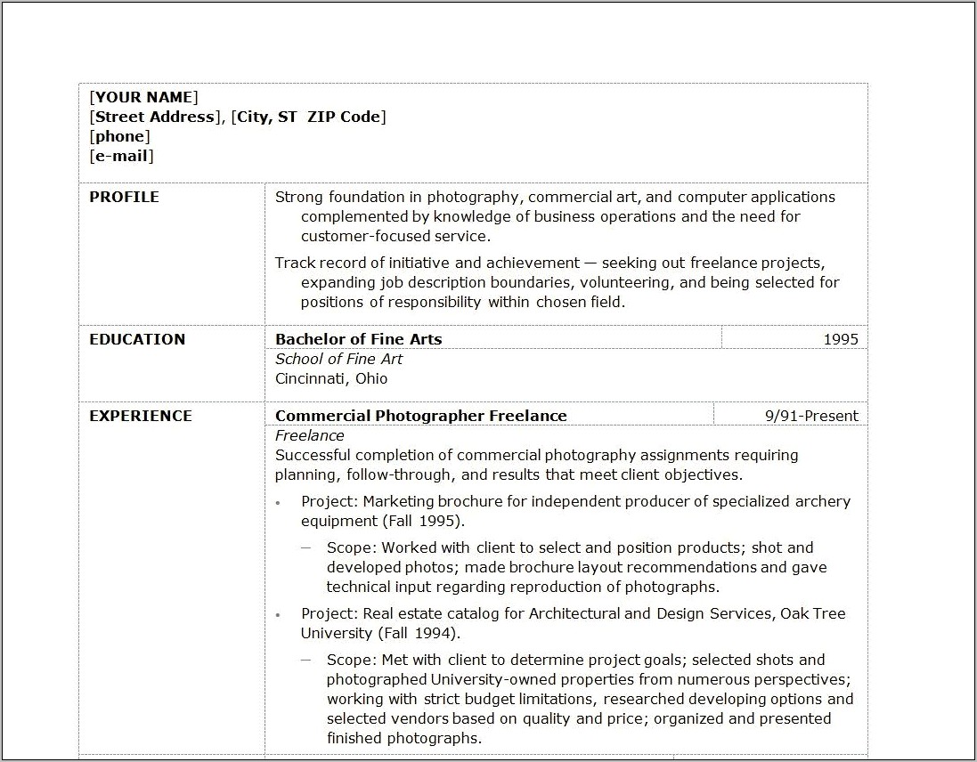 Resume Objective Examples For Photographers