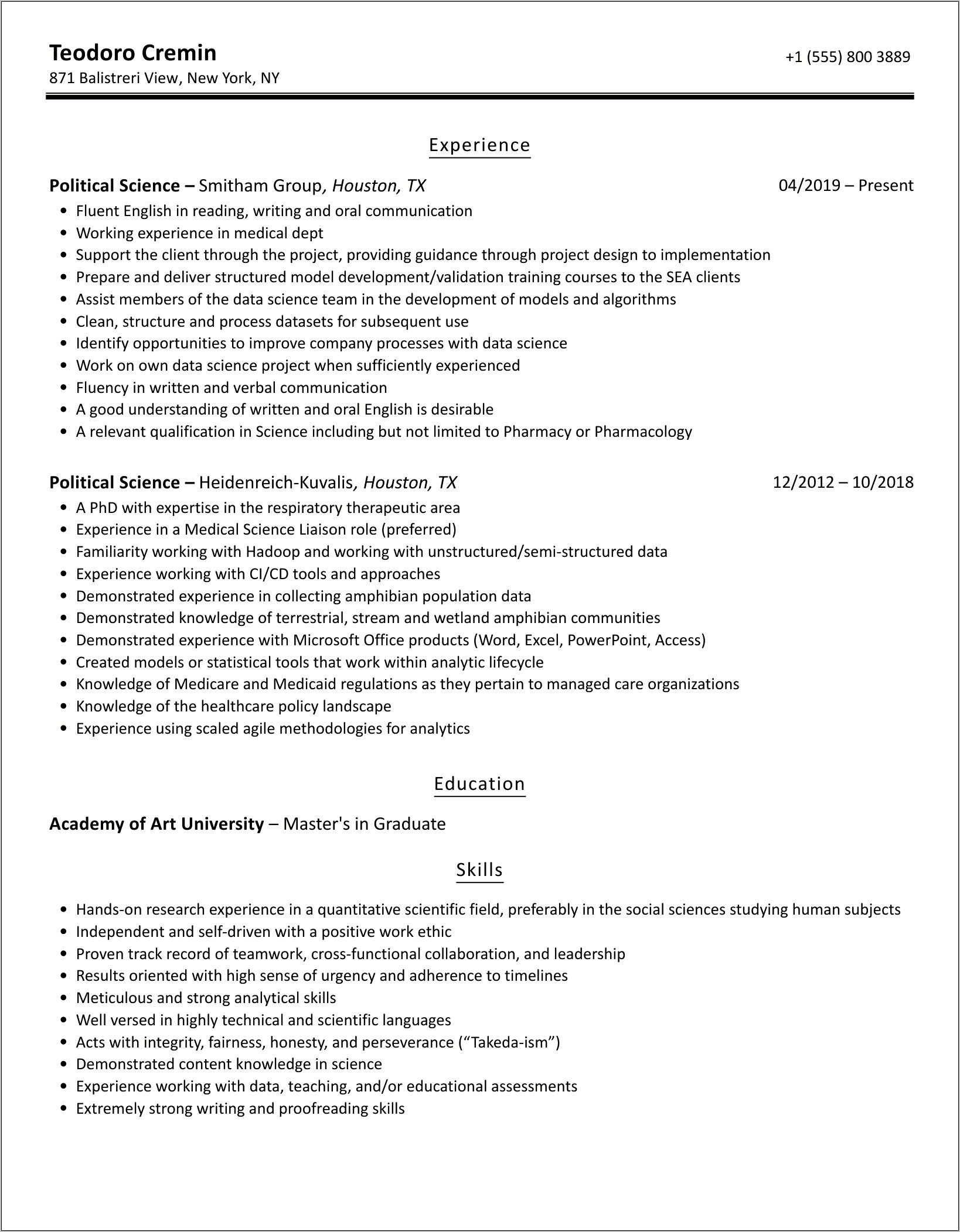 Resume Objective Examples Political Science