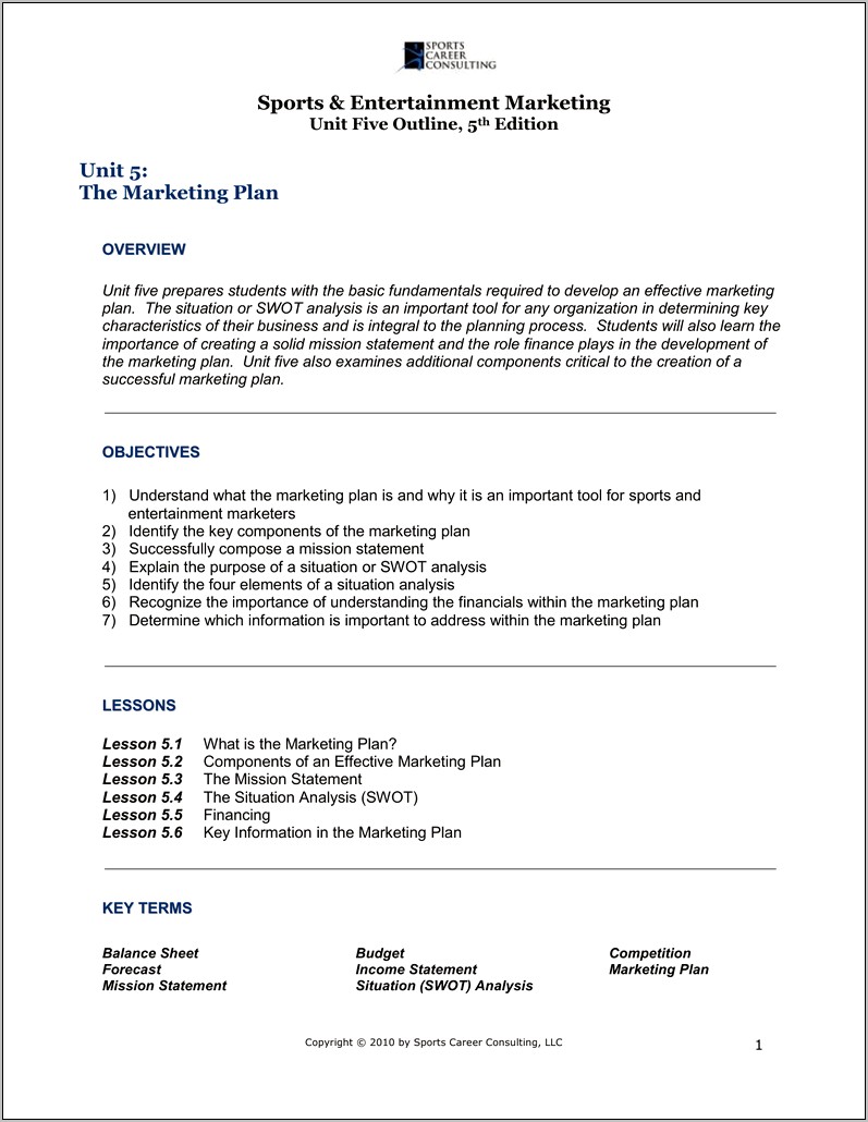 Resume Objective Examples Sports Marketing