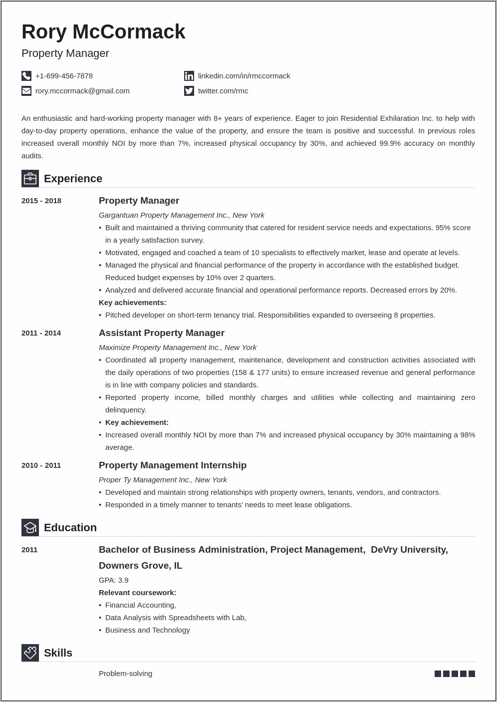 Resume Objective For Apartment Manager