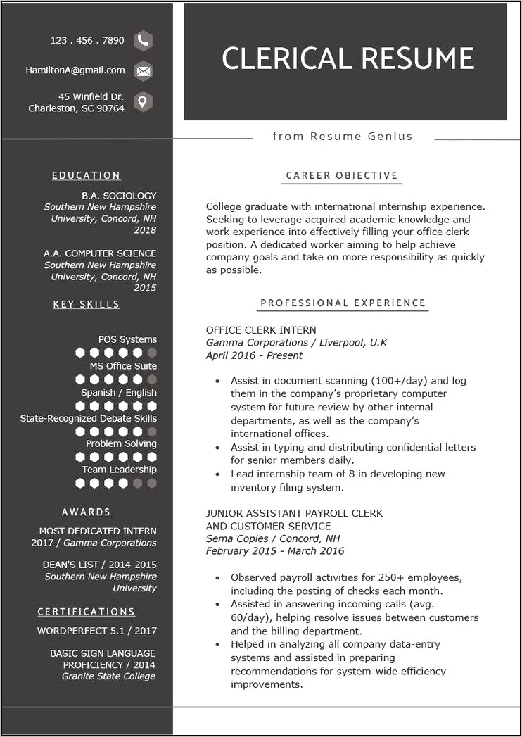 Resume Objective For Clerical Job