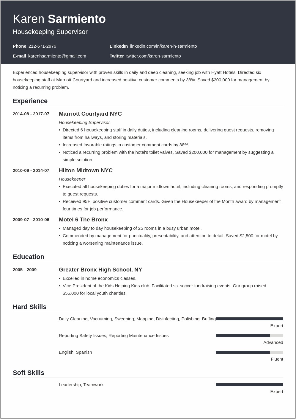 Resume Objective For Housekeeping Ojt
