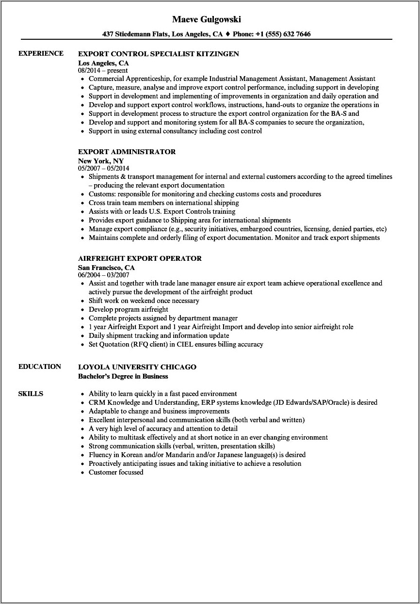 Resume Objective For Import Export