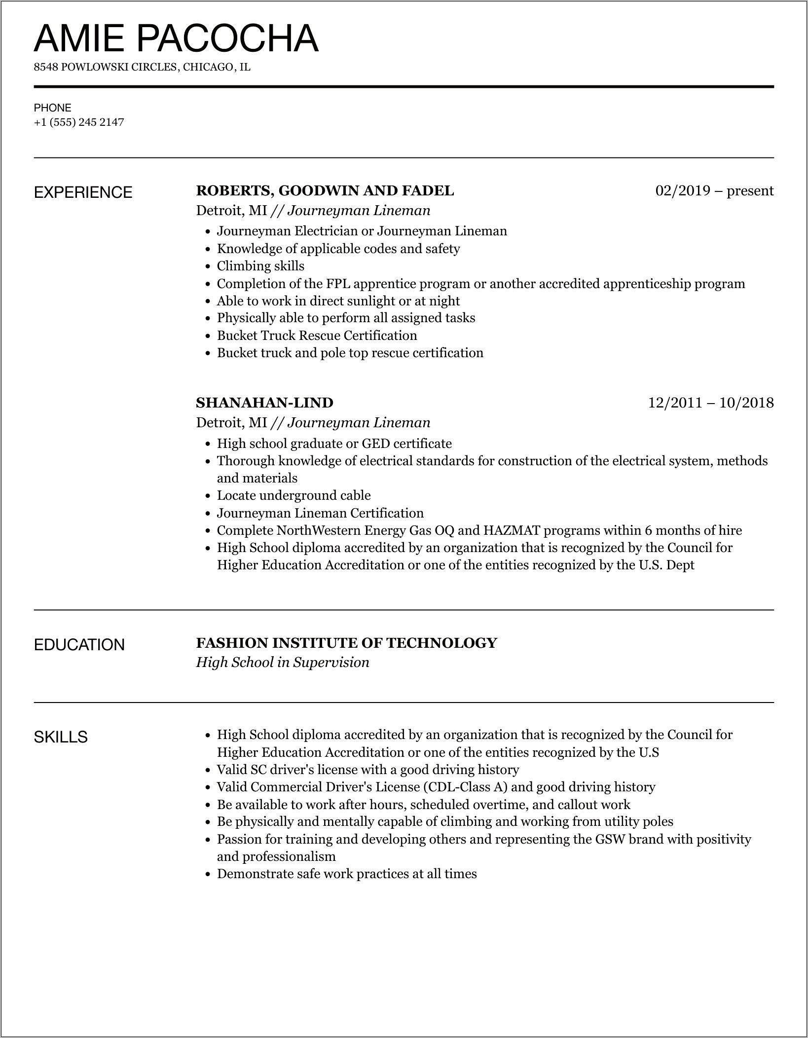 Resume Objective For Lineman Apprentice