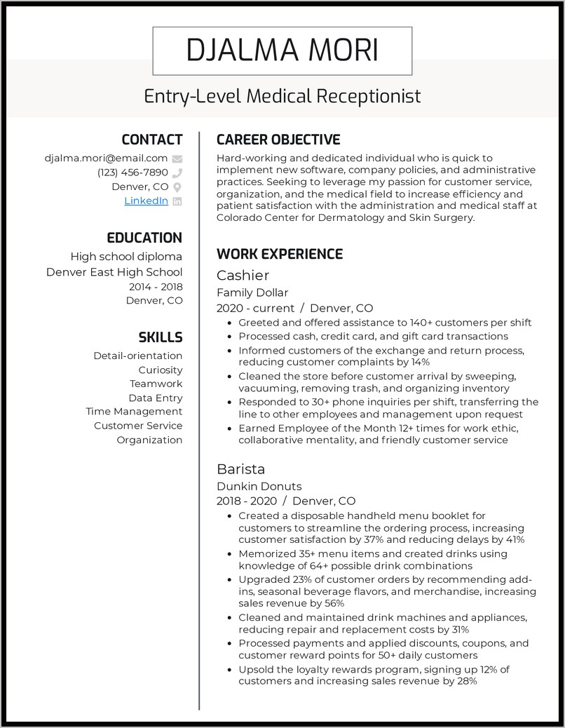 Resume Objective For Medical Secretary