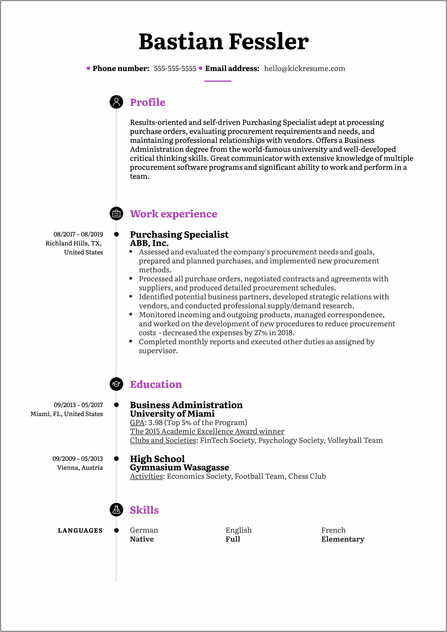 Resume Objective For Purchasing Position