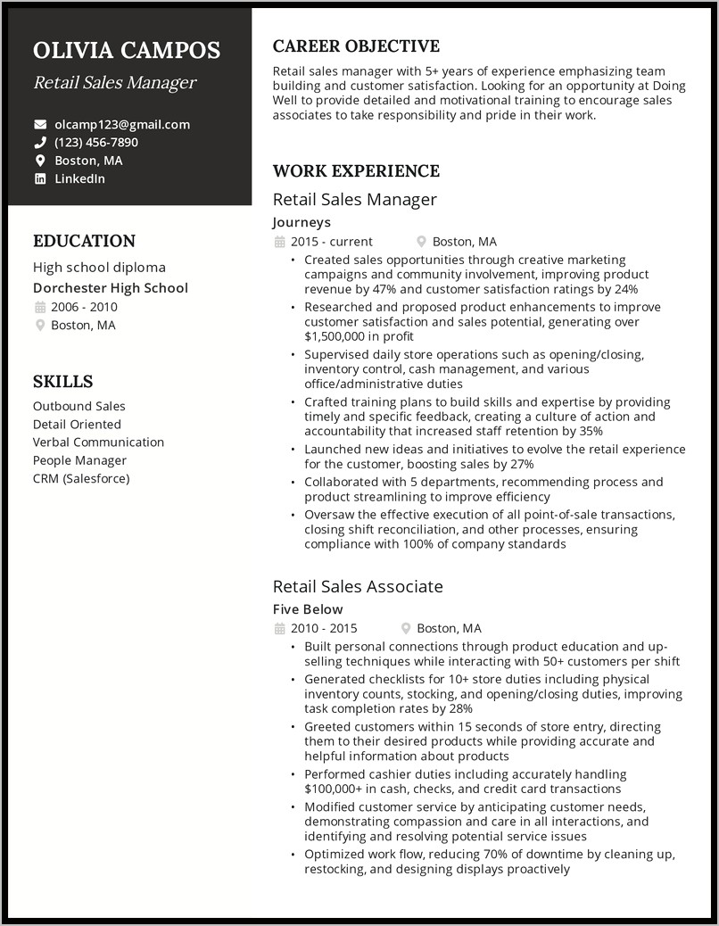Resume Objective For Sales Examples