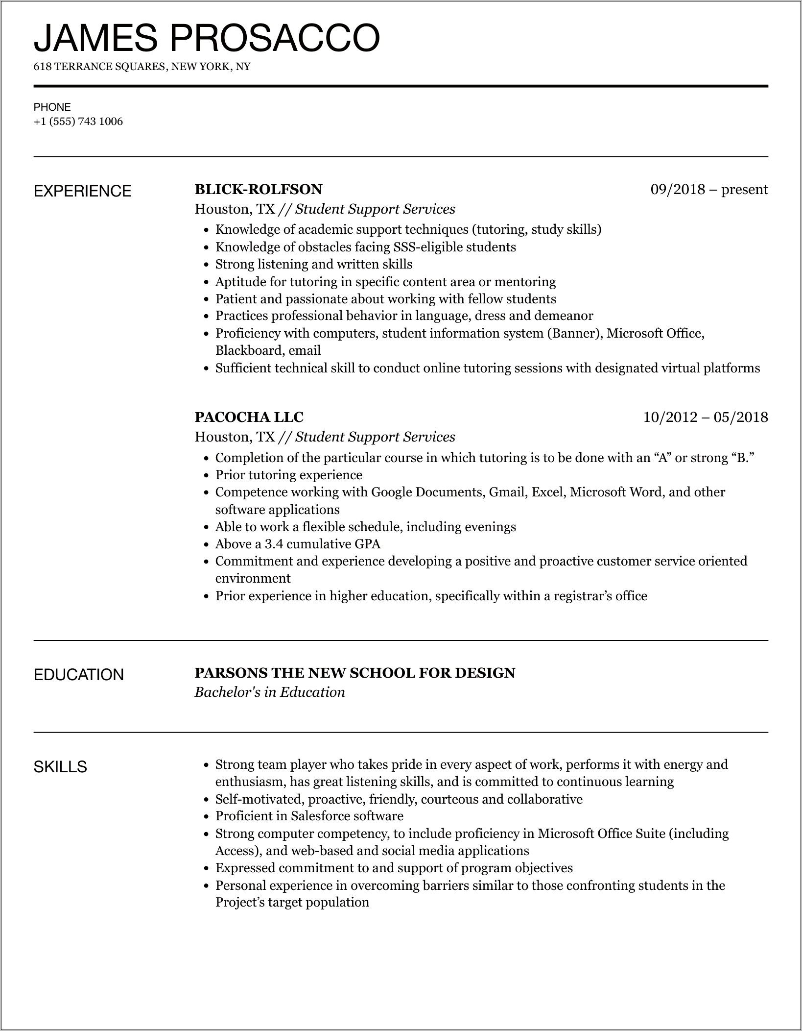 Resume Objective For Student Services