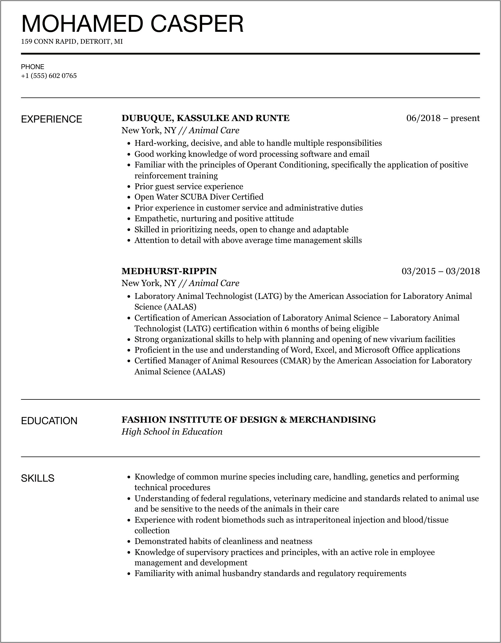 Resume Objectives Examples Animal Care