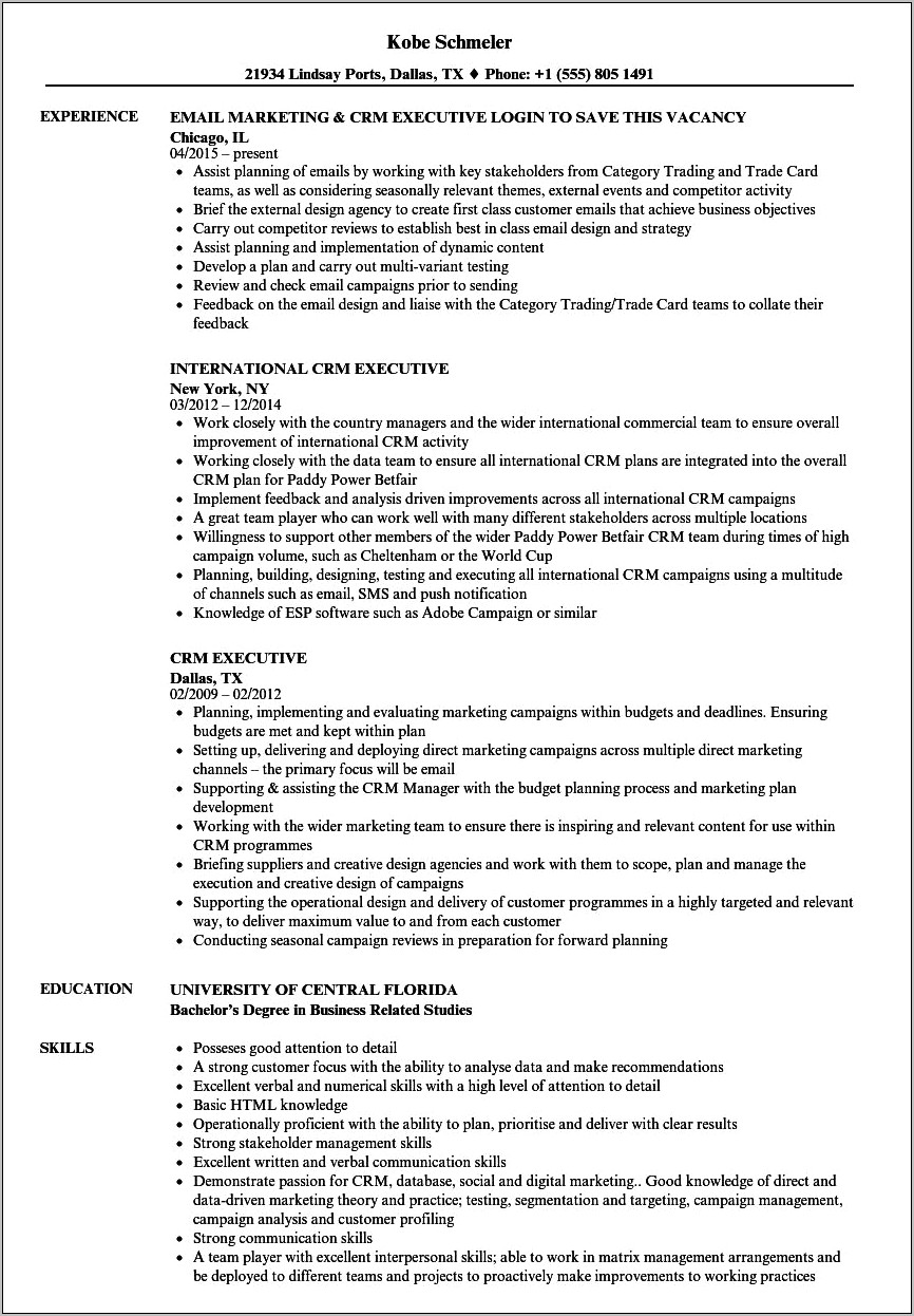 Resume Objectives Examples For Crm