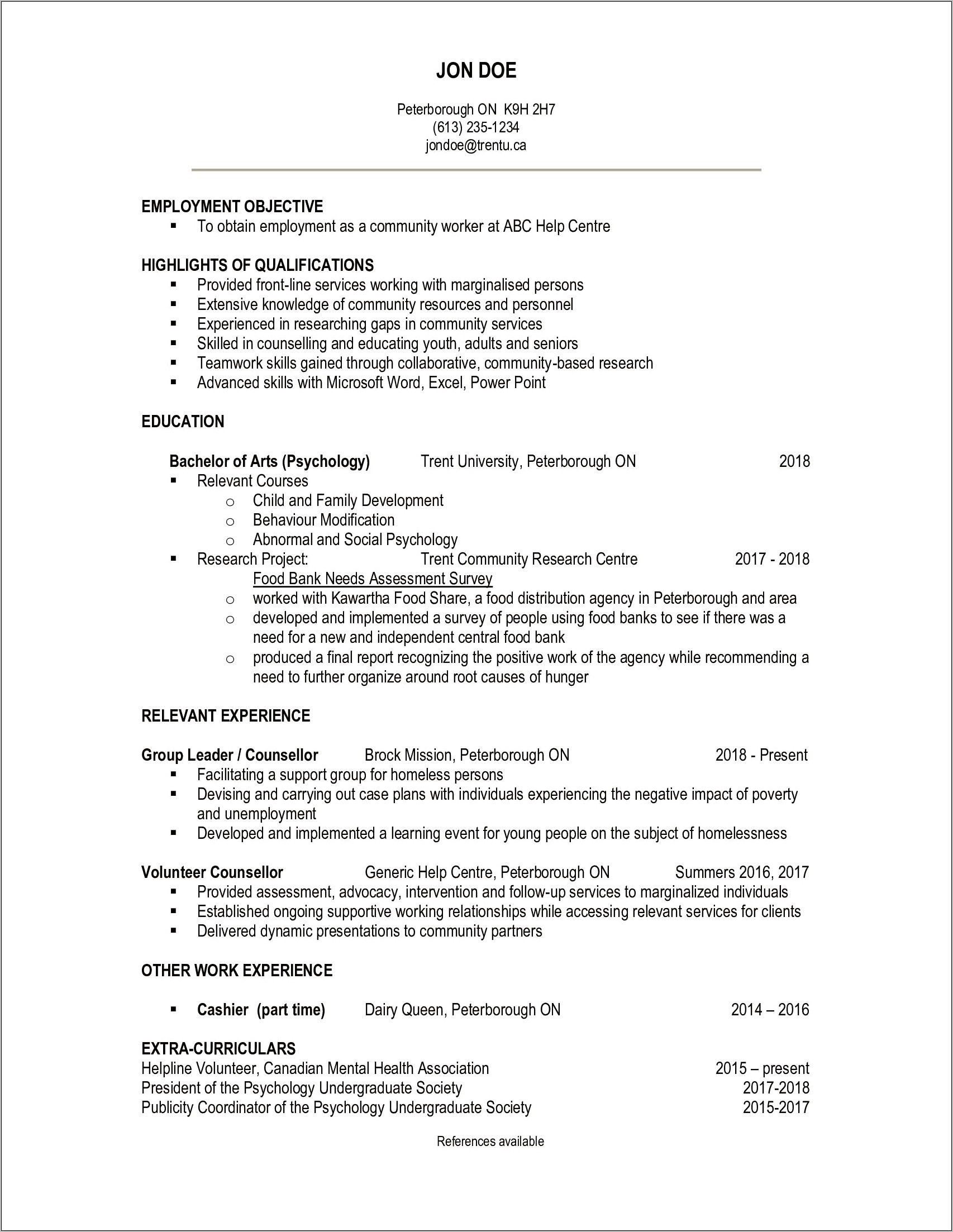 Resume Objectives For Young Adults