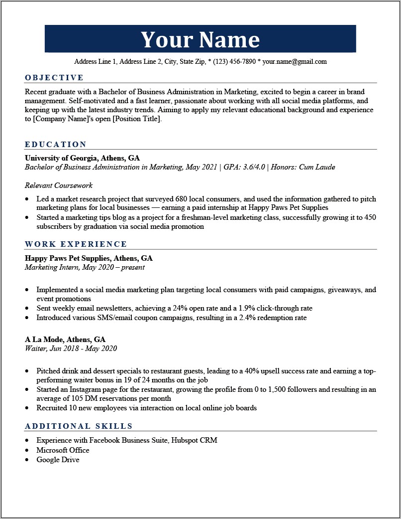 Resume Of Undergraduate Student Example