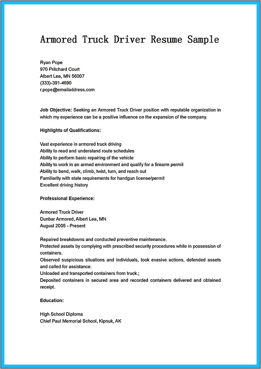 Resume Profile Examples Bus Driver