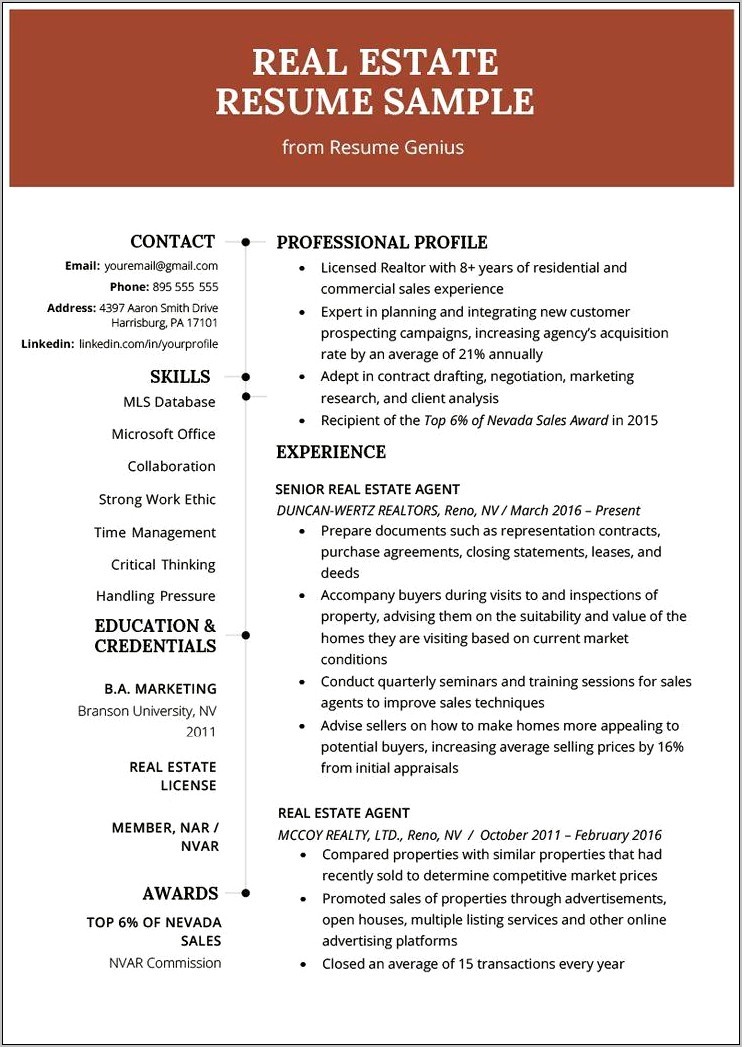 Resume Profile Examples Real Estate