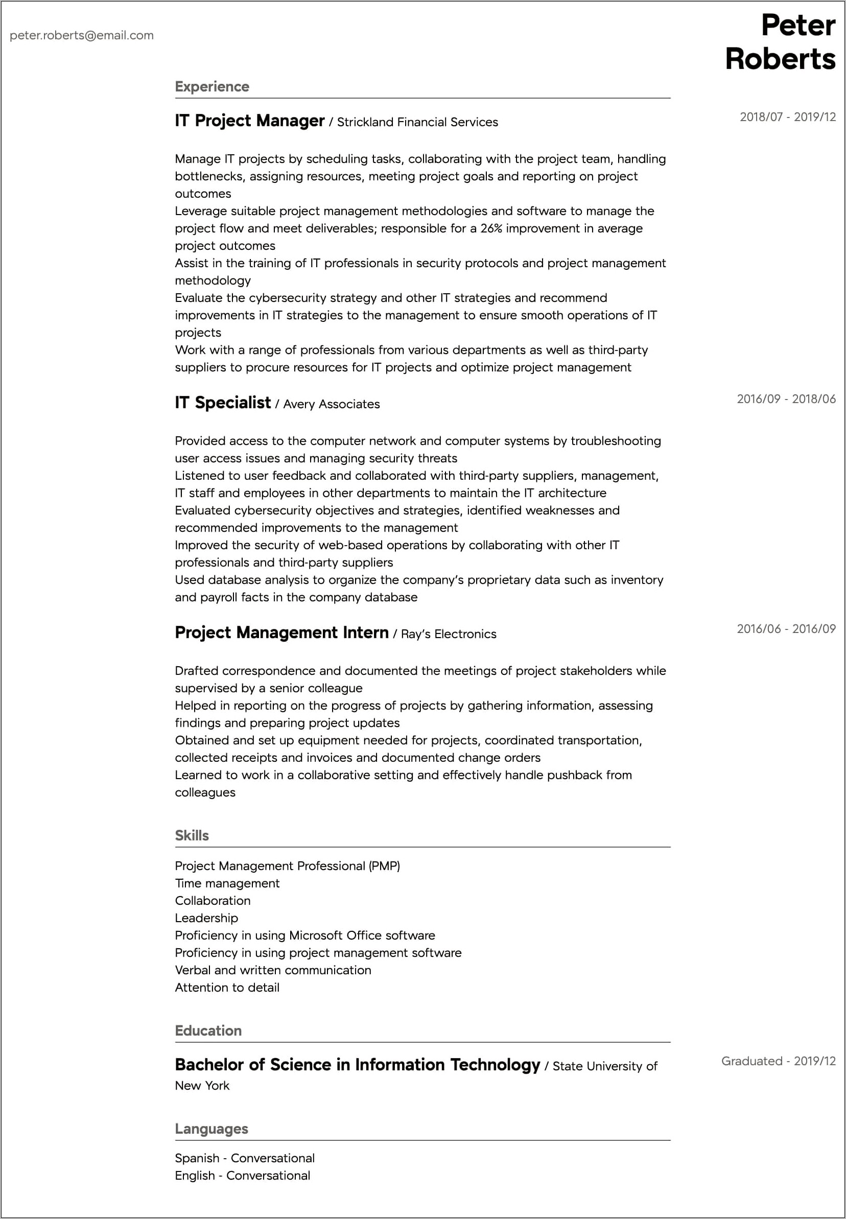 Resume Qualifications Examples Information Technology