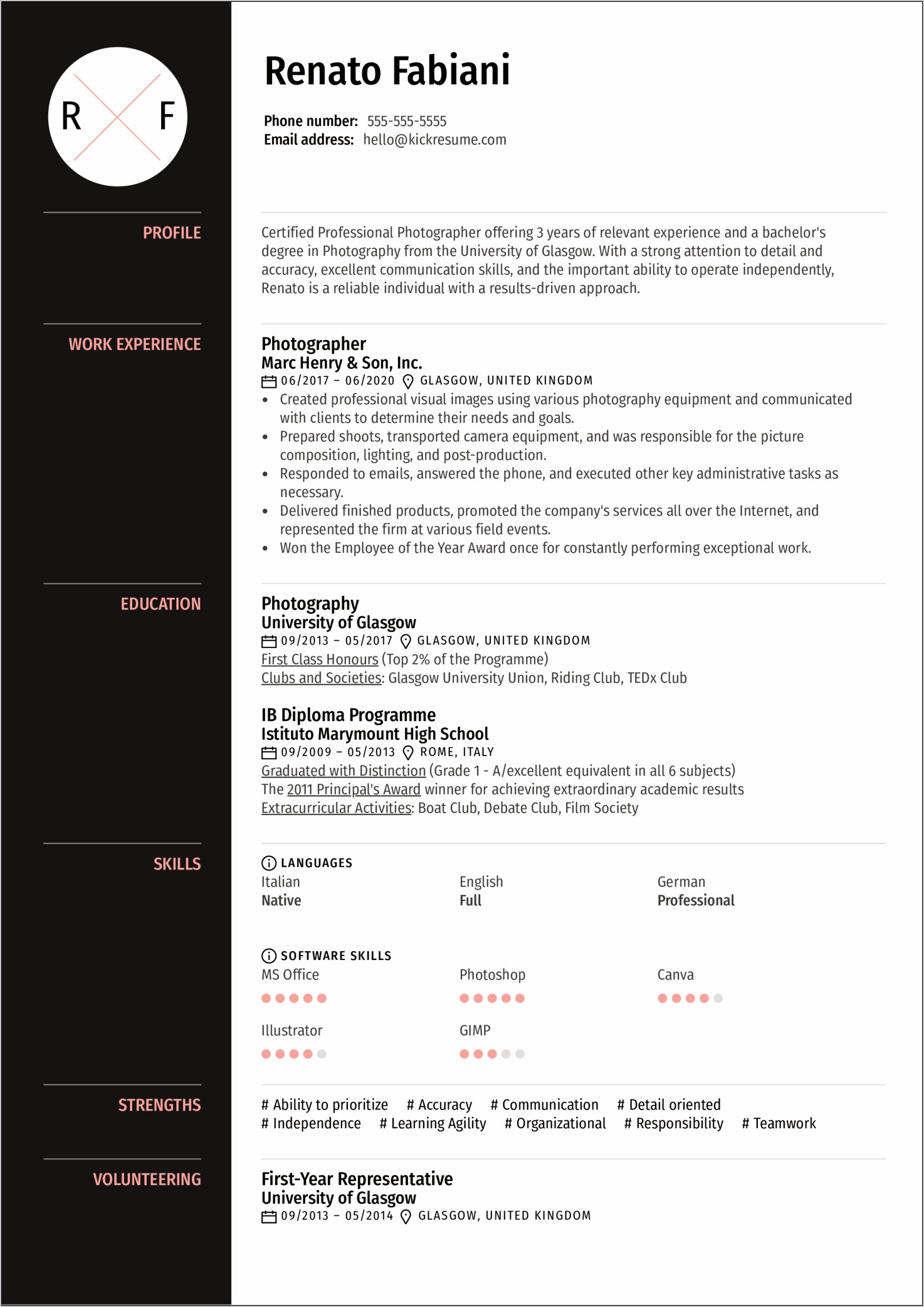 Resume Sample For A Photographer