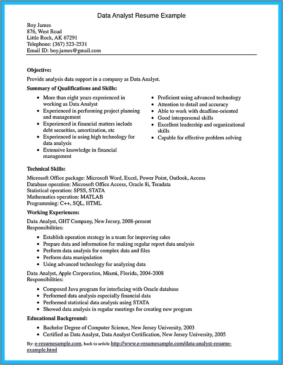 Resume Sample For Compensation Analyst