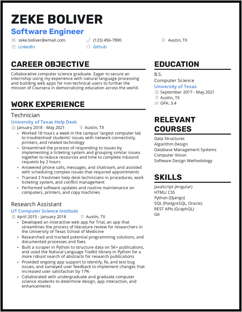 Resume Sample For Cse Students