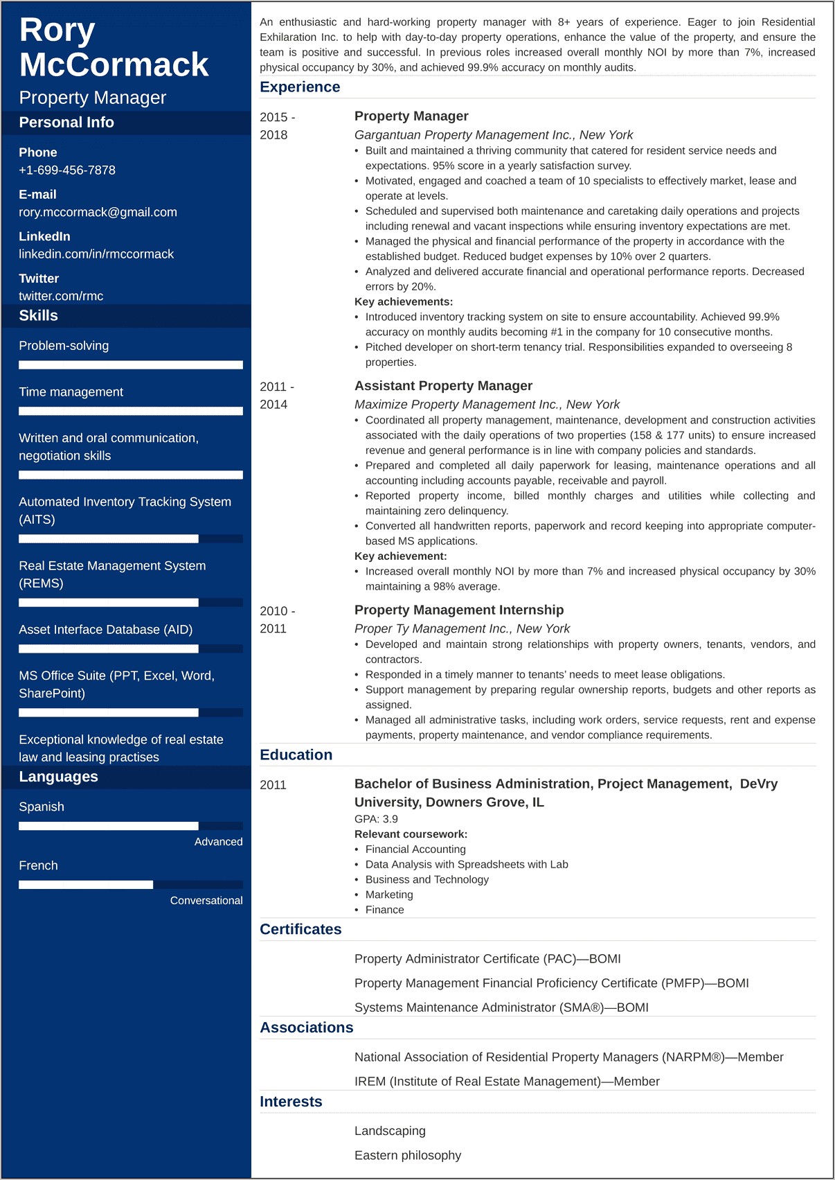 Resume Sample For Manager Administration