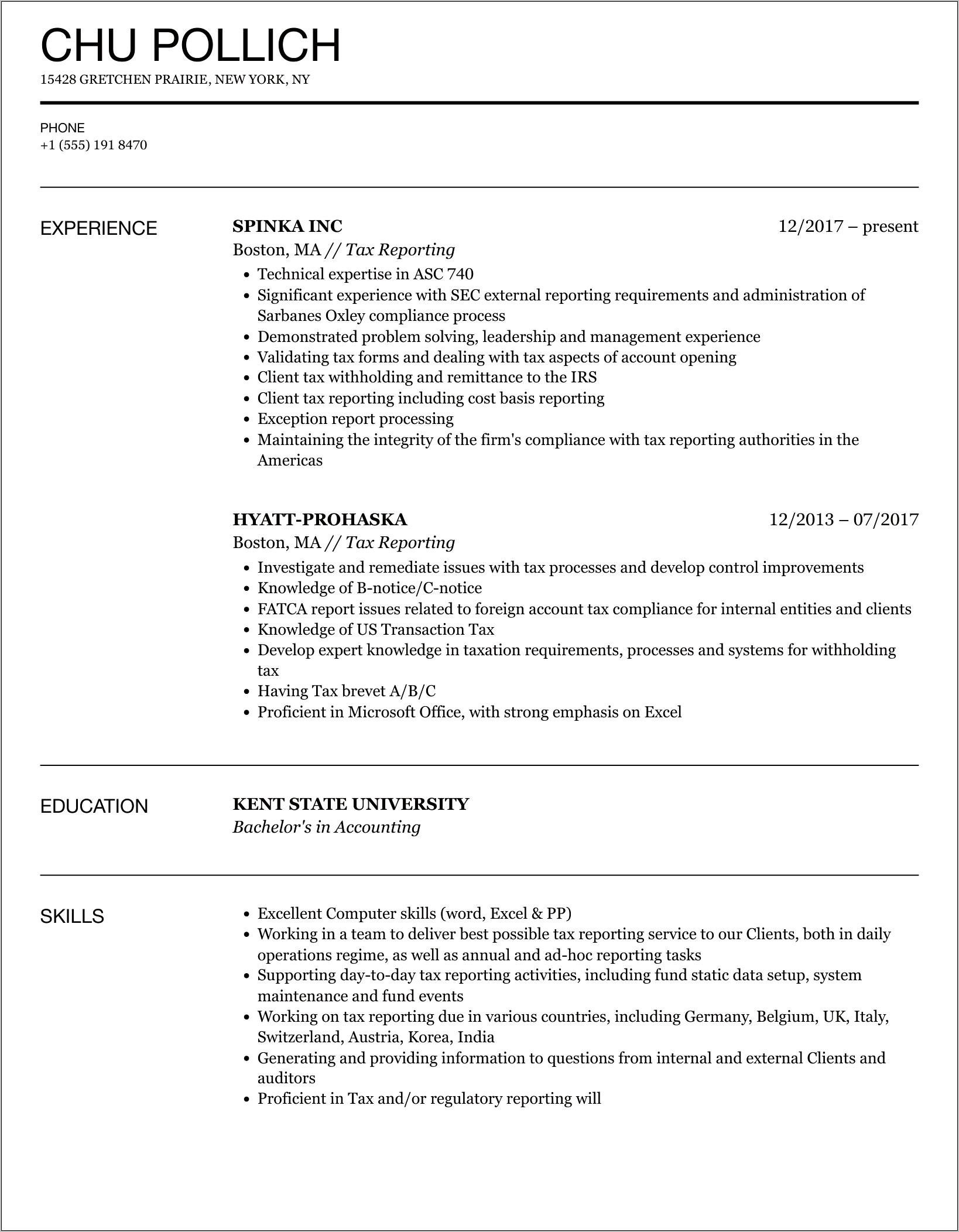 Resume Sample With Itin Number