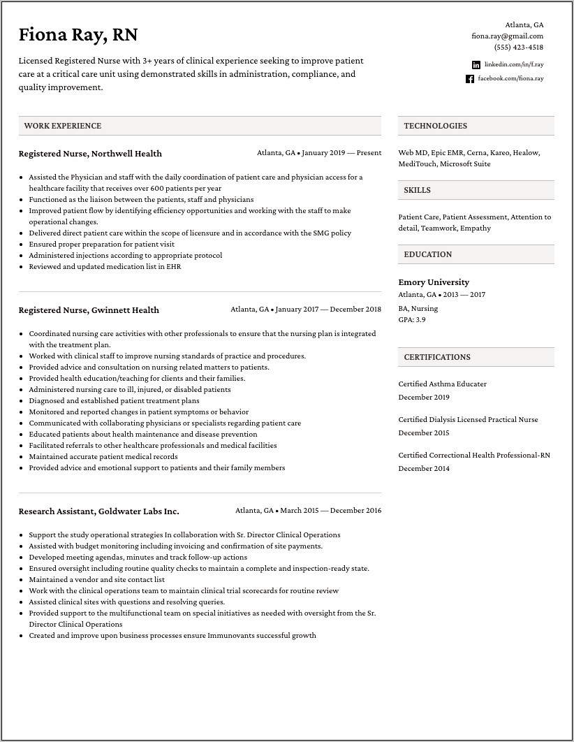 Resume Samples For Dialysis Nurses
