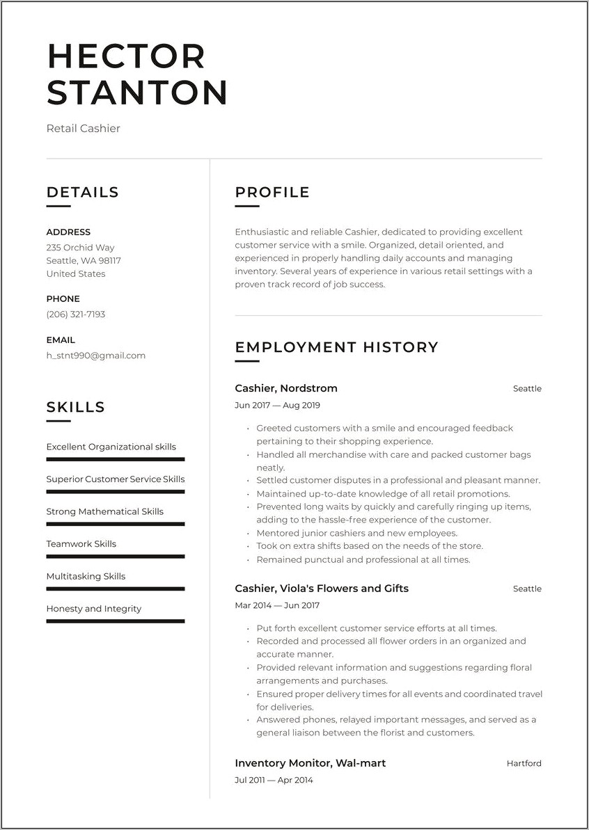 Resume Skills For Retail Position