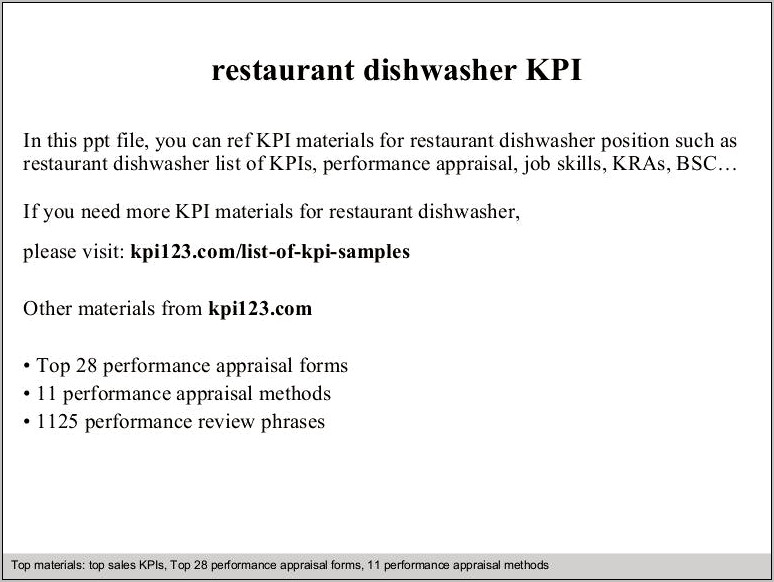 Resume Skills List For Dishwasher