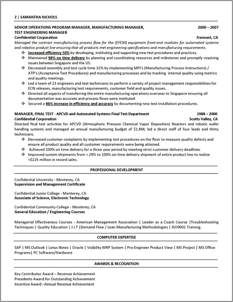 Resume Summary Examples For Manufacturing
