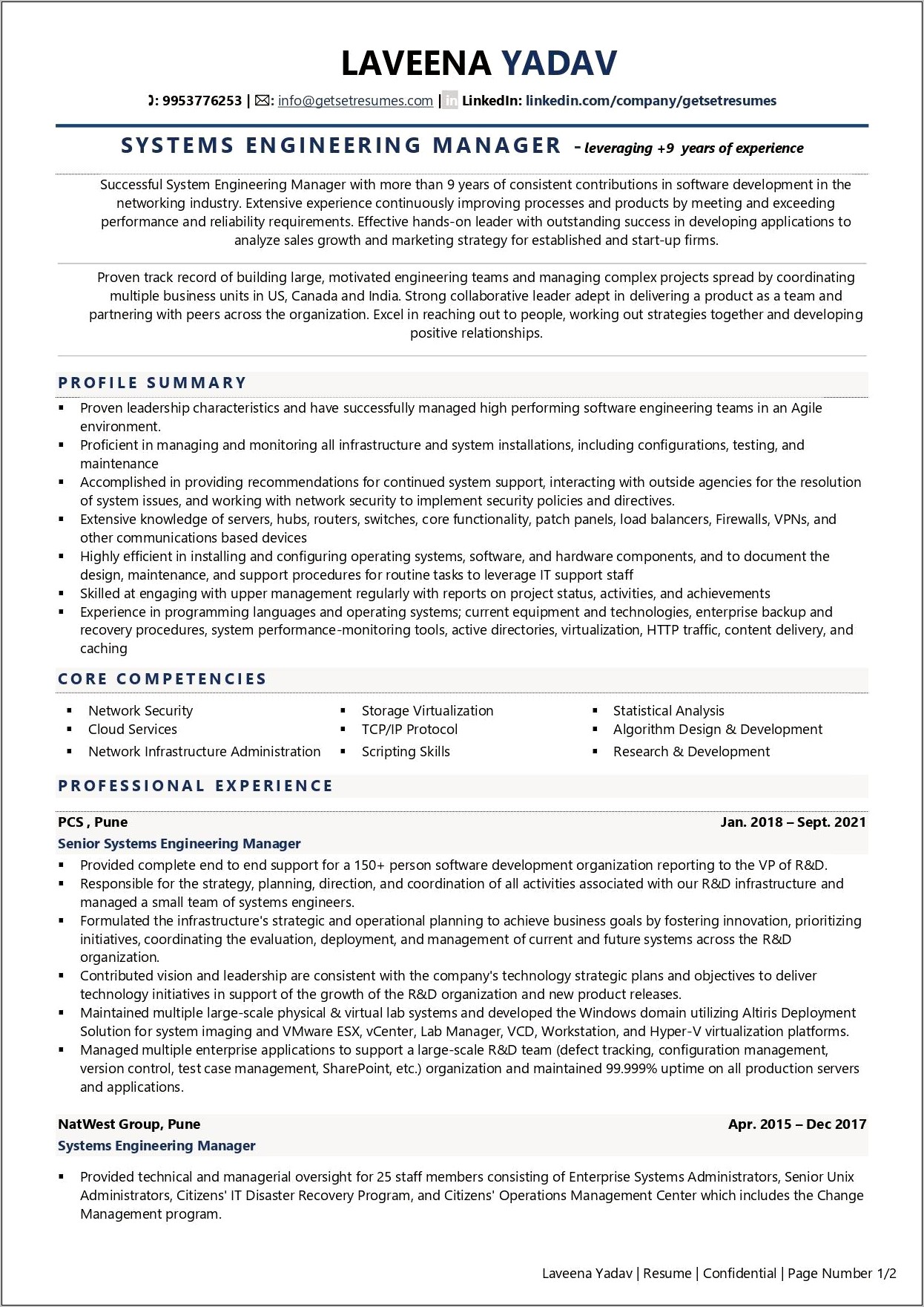 Resume Summary For Engineering Management