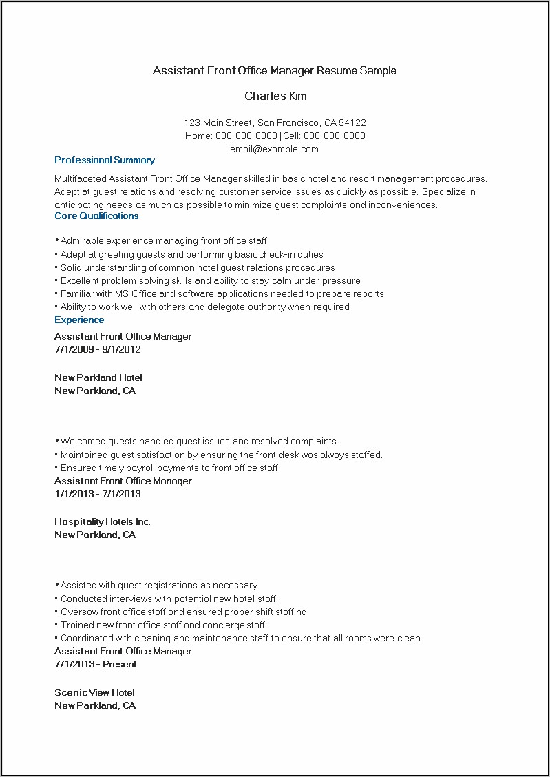 Resume Summary For Office Manager