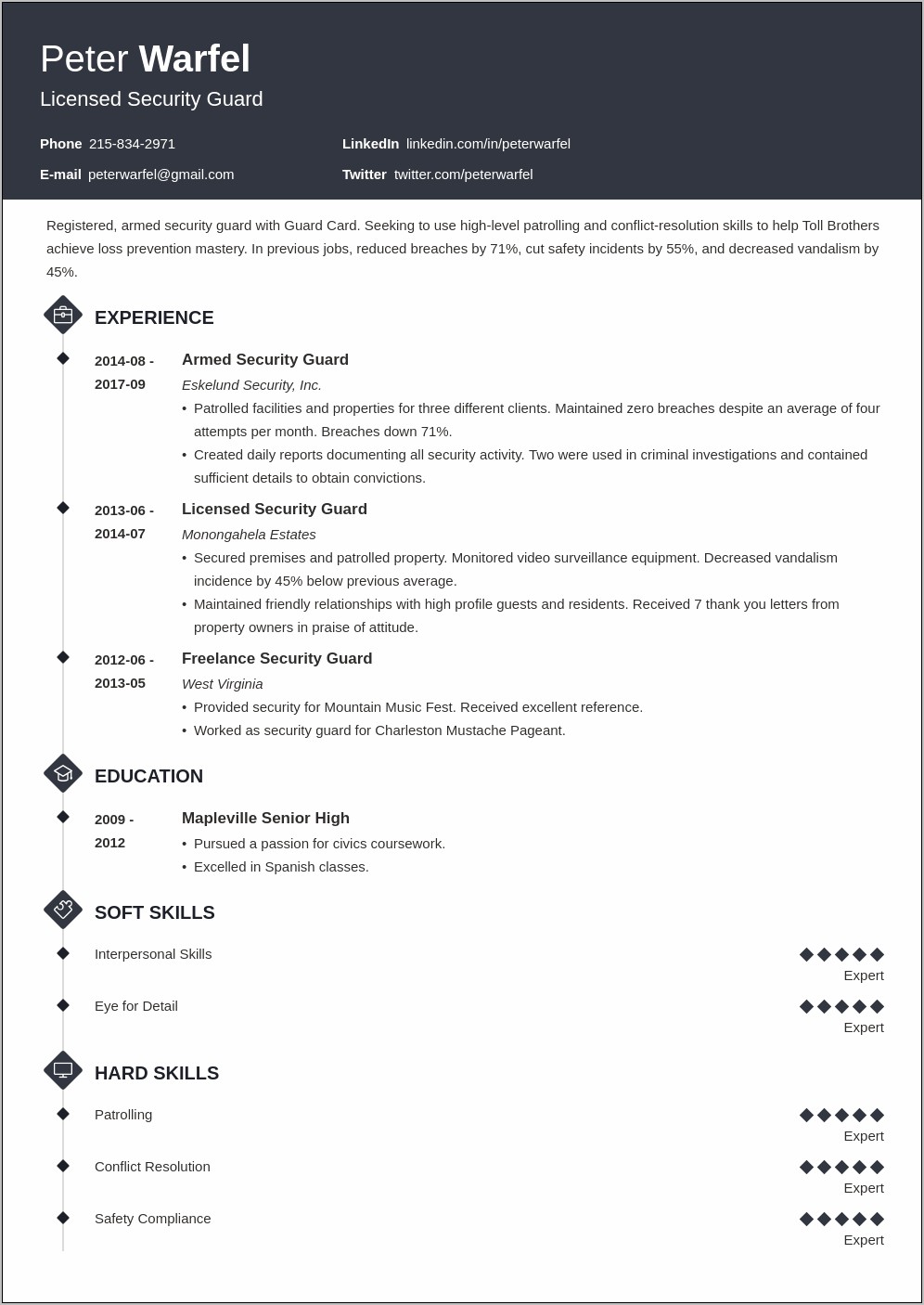 Resume Summary For Security Manager